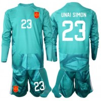 Stroje piłkarskie Hiszpania Unai Simon #23 Bramkarskie Koszulka Wyjazdowej dla dzieci MŚ 2026 Długi Rękaw (+ szorty)